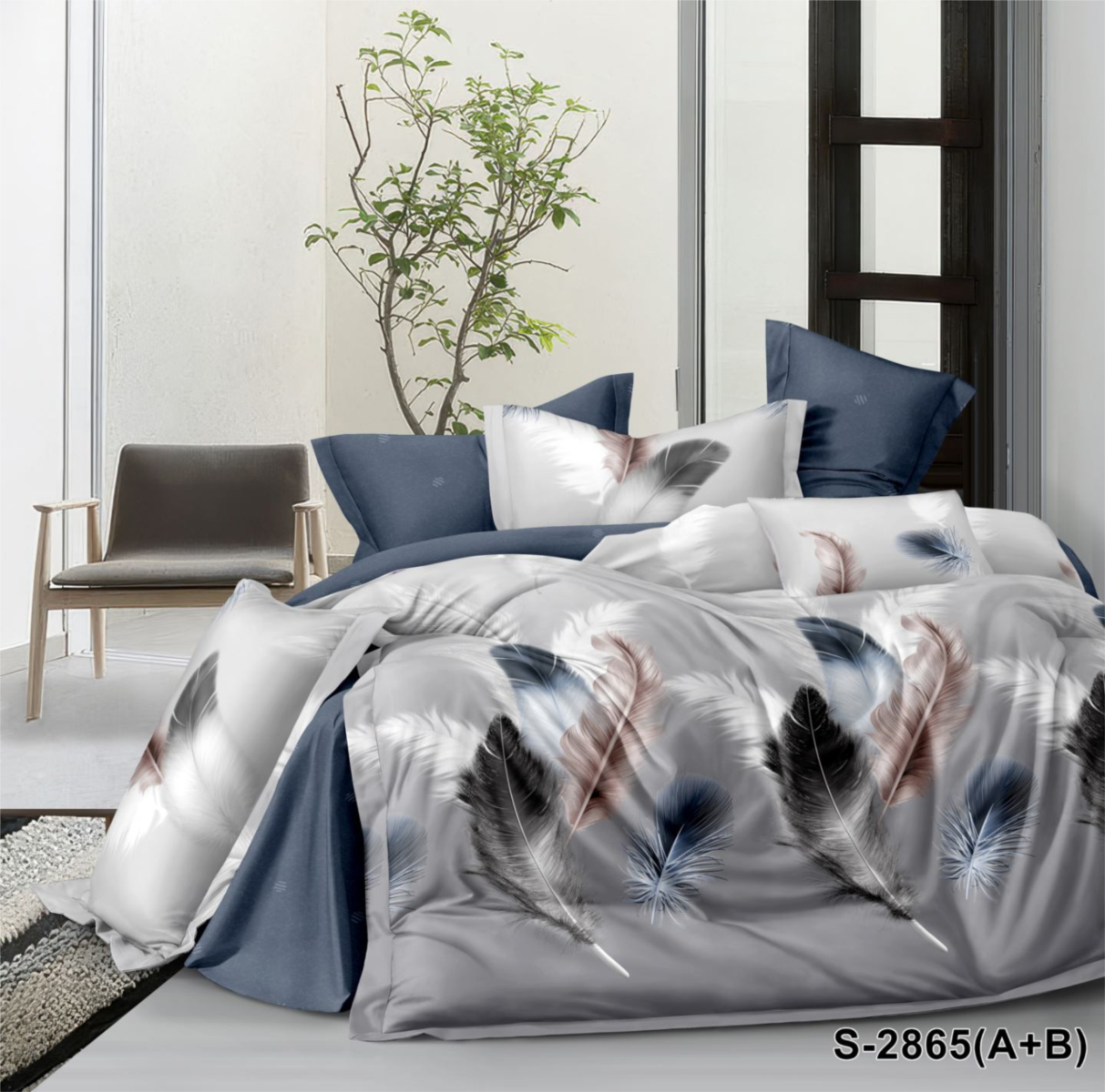 Односпальний комплект постільної білизни сатин S-2865 (A+B)