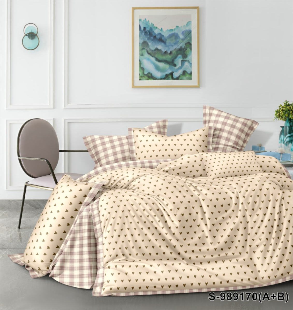 Односпальний комплект постільної білизни сатин S-989170(A+B)