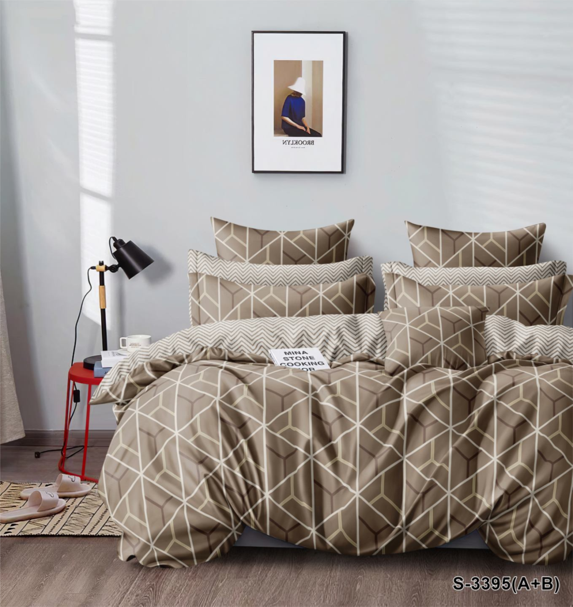 Односпальний комплект постільної білизни сатин S-3395(A+B)